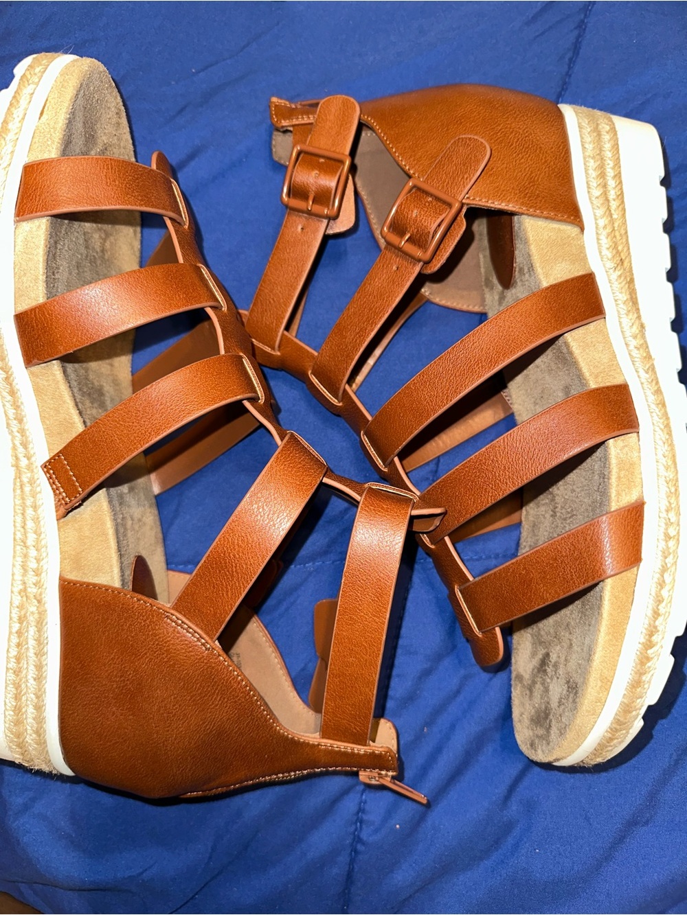 easy street Cognac Strappy Platform Sandals